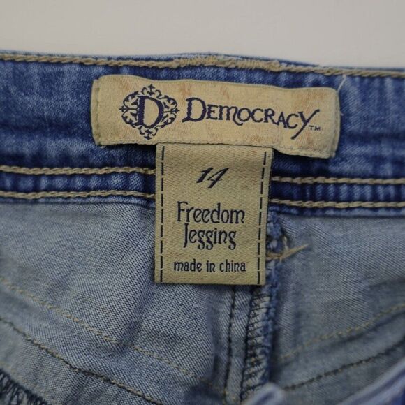 Democracy Freedom Jegging Light Blue Denim Jeans Size 14 35/28 Factory Distresse - Picture 8 of 9
